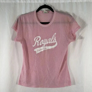 Royals Baseball Jersey Youth XL Pink Mesh Short Sleeve Crew Neck Pullover